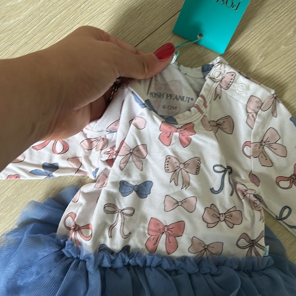 Long Sleeve Bow Print Baby Dress with Tulle Skirt - Picture 2 of 2